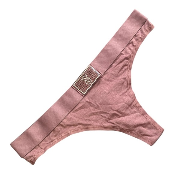 Victoria's Secret Other - Victoria’s Secret Vintage Rose Pink Logo Shine Rhinestone Cotton Thong Panty NEW